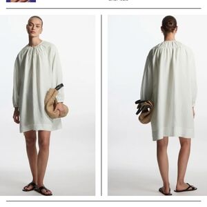 COS Oversized Gathered Mini Dress Size Large In White- Excellent Condition